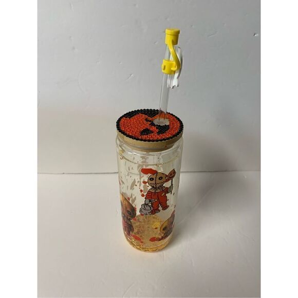 Halloween Snow Globe Sam Double walled beer glass can shaped with bamboo lid, gl - Picture 4 of 7